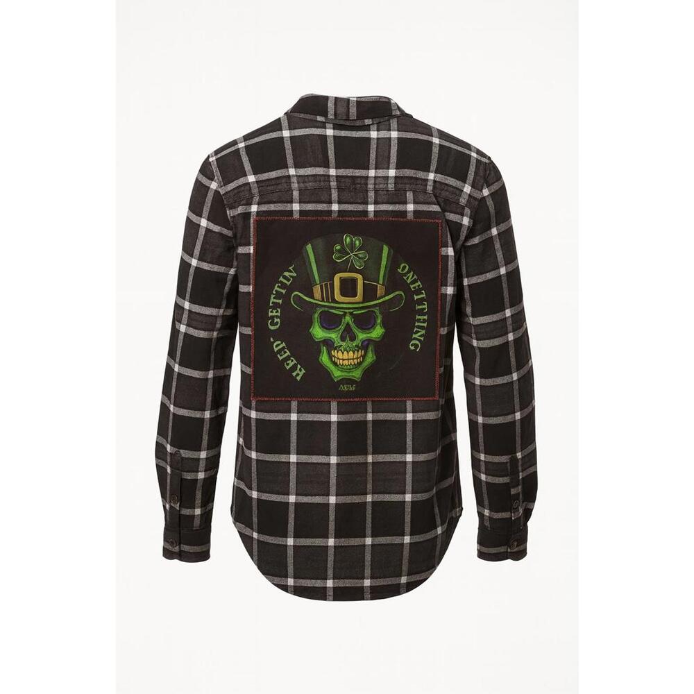 Keep Gettin’ Lucky Skull Calvin Klein Medium Upcycled Plaid April 25th‎ Flannels